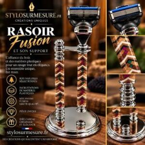 Rasoir fusion chrome avec support marqueterie de matières